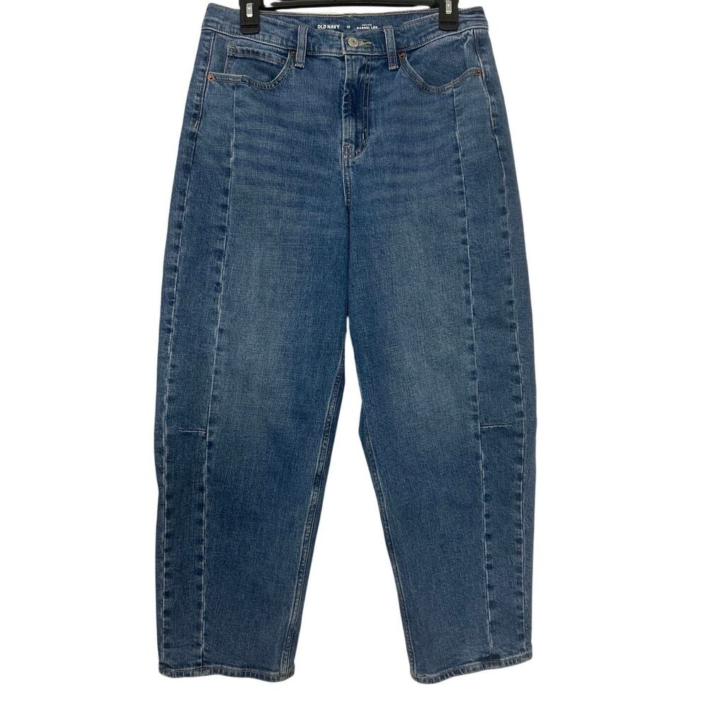 Old Navy High Rise Barrel Leg Jeans 10 Baggy Relaxed Medium Wash Denim 2025